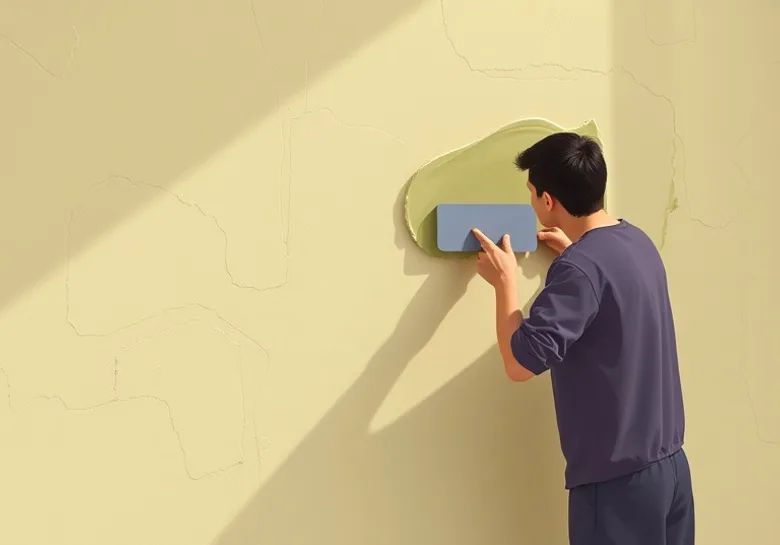 Application d'un enduit décoratif à la lisseuse sur un mur